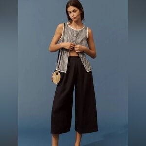 Anthropologie Linen Pleated Culotte Trousers in Black